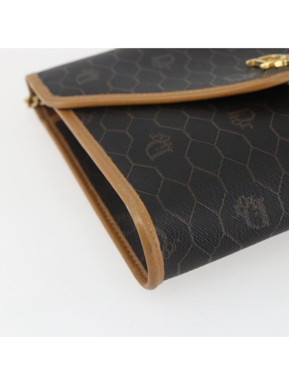 Authentic Christian Dior Honeycomb Canvas Chain Shoulder Bag Black Gold - Picture 3 of 16